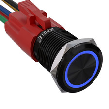 110V 16mm Latching Push Button Switch AC DC On Off Black Shell with LED Angel Ey