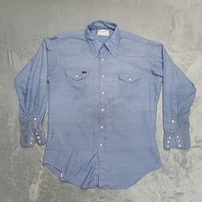 VTG Wrangler Western Pearl Snap Shirt Mens 16.5 Blue Cowboy Workwear Made In USA