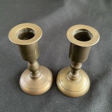 x2 Vintage Small But Heavy Bronze Candlesticks - 10cm Tall.