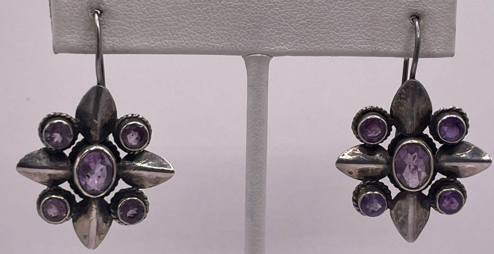 Sterling Silver Dangle Drop Beautiful Amethyst 5 … - image 1