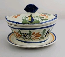 Vintage Henriot B Quimper Girl  Butter or Jam Serving Tub W/Lid