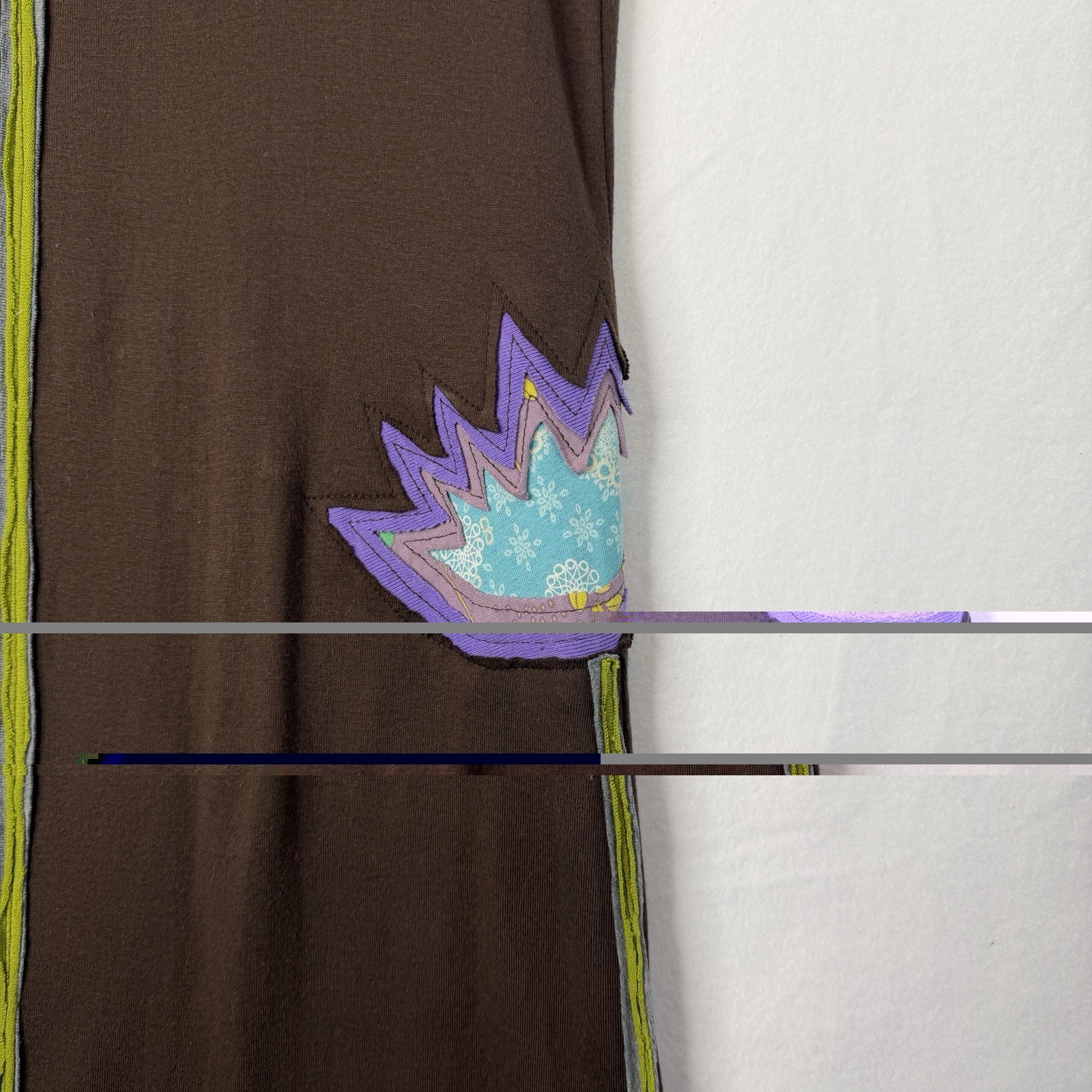 Spicy Green Mango Brown Applique Flower Sleeveless Jersey Dress Boho Women's Med thumbnail 10