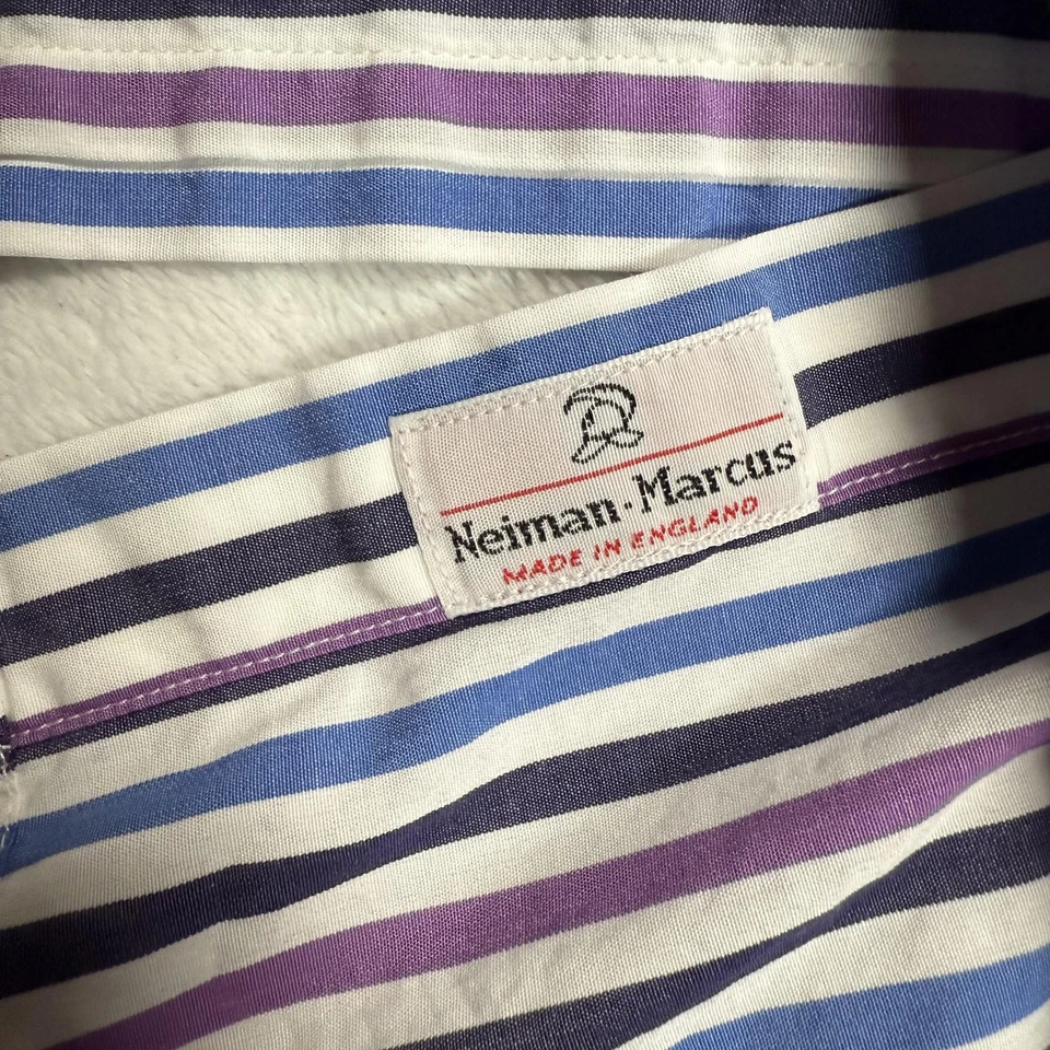 Turnbull & Asser Shirt Mens Medium 15 38 White Blue Stripe Made England Neiman - Image 4 of 4