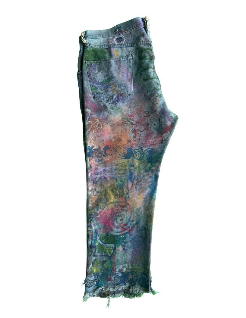Handmade Patchworked Jeans Hand Painted Denim Wit… - image 3