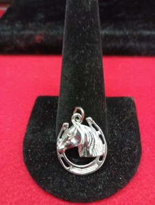 Horse & Horseshoe Necklace 925 Charm 23 In. Ball Chain Silver Tone New