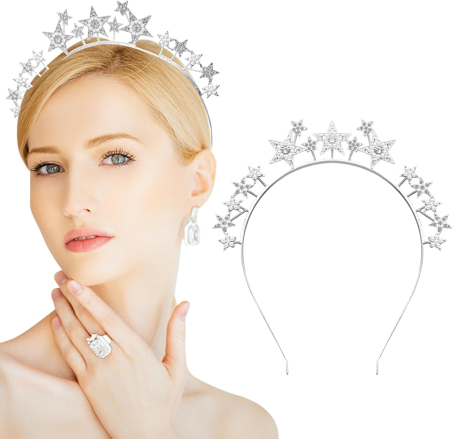 Star Halo Crown Headband, Silver Rhinestone Headpiece, Tiaras and Crowns for Wom