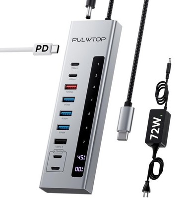 Powered USB C Hub, 10-in-1 USB 3.2 Data Hub with 3 x USB A/C 10Gbps, 3 x USBA...