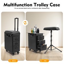 3 In 1 Tattoo Travel Cases With Tattoo Armrest Stand Rolling Makeup Train Case