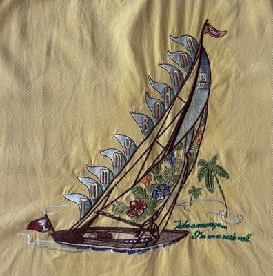 Tommy Bahama Men s L Silk Shirt Take A Message I m On A Sails Call Yellow S/S