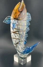 Vintage Murano Hand Blown Glass Leaping Fish Sculpture Rare 15.5” *GLOWS*
