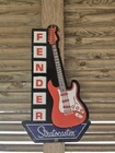 LARGE VINTAGE  FENDER STRATOCASTER PORCELAIN SIGN 30" NICE DEALER STORE SIGN