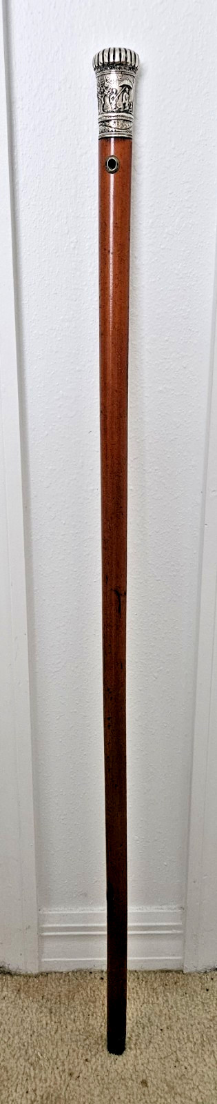 ANTIQUE REPOUSSE SOLID SILVER WALKING STICK DEPIC… - image 9