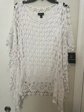 I.N. Studio Women Poncho Blouse Crochet White Size XL Beach Vacation