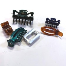 Assorted Hair Claw Clip Bundle 6pc Tortoise Silver Teal Navy Dark Green Set