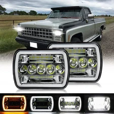 Fit Chevrolet C10 C20 C30 1981-1986 Pair 7x6" LED Headlights Hi/Low Lamp 6000K