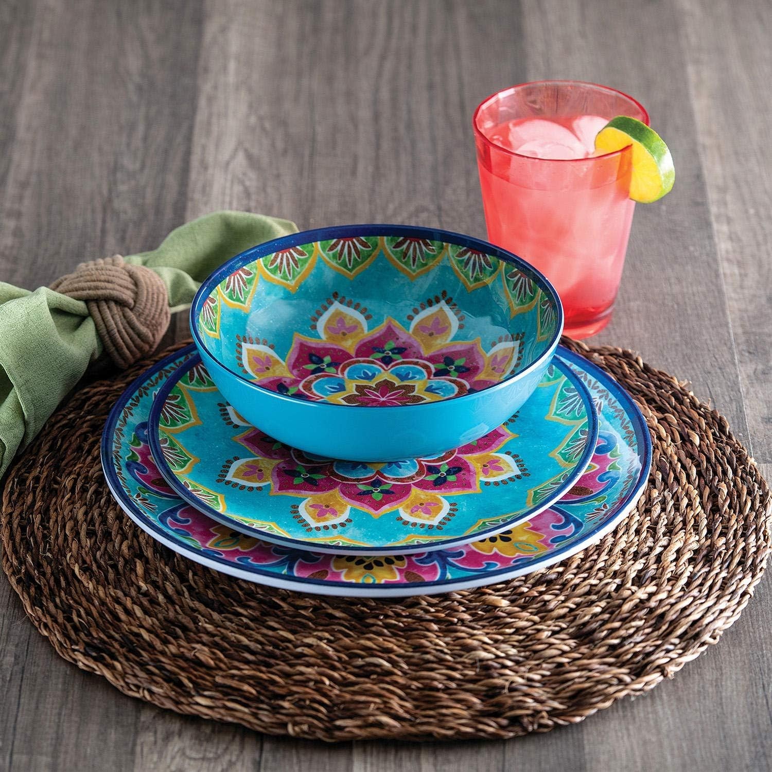 MEMBER'S MARK 18-PIECE MELAMINE DINNERWARE SET, GLOBAL MOSAI