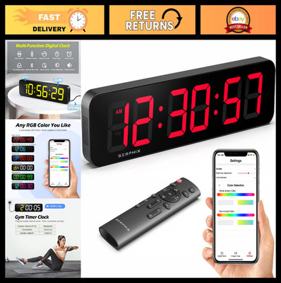 Large 15.2'' Digital Wall Clock with Remote, RGB Colors, Alarms, Timer & Stopwatc