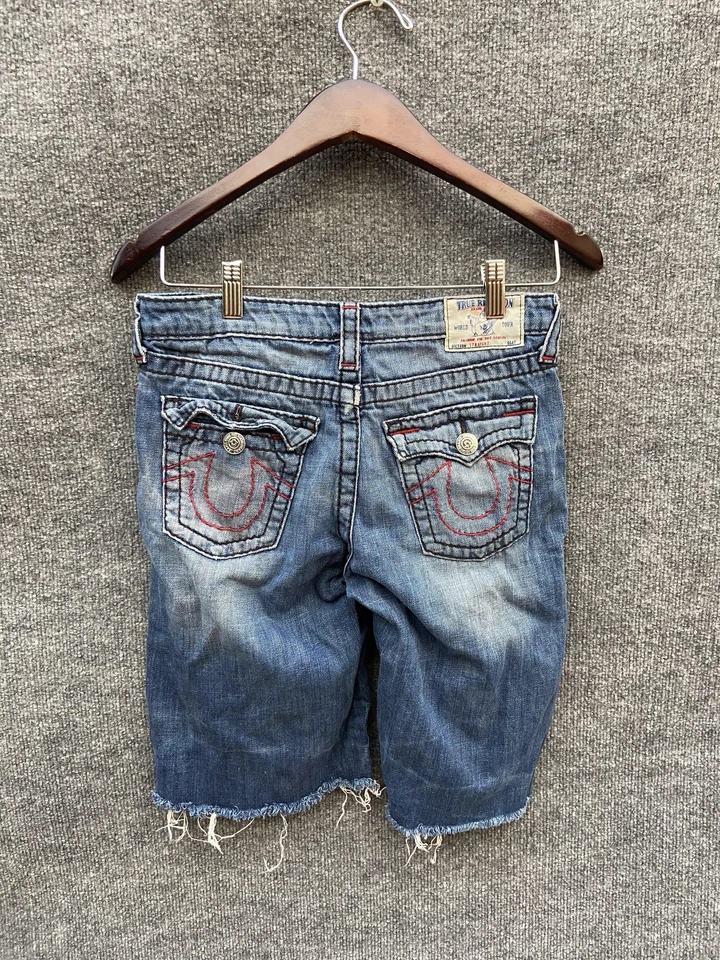 True Religion Denim Shorts Youth 14 Blue Section Straight Raw Hem Distressed - Image 2 of 4