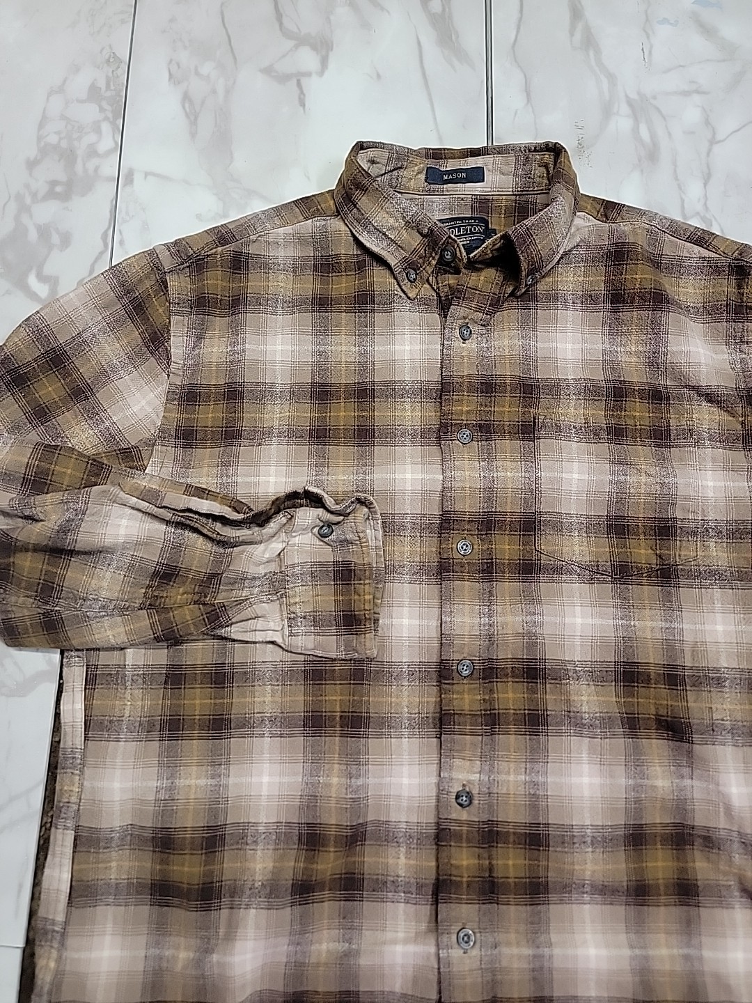 Pendleton Mason Checkboard Brown Long-Sleeve Cott… - image 6