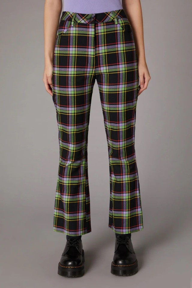 Multicoloured Plaid Tartan Check Black Friday High Waist Pants Flare Leg Size 8 