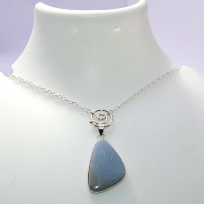 Exclusive Angelite 925 Silver Plated Necklace 18'' Gift For Bestie Trendy JW