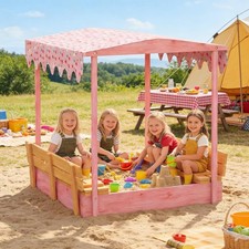 Outdoor Kids Sandbox with Canopy, Bench Seats, Cover, 53"L x 50"W