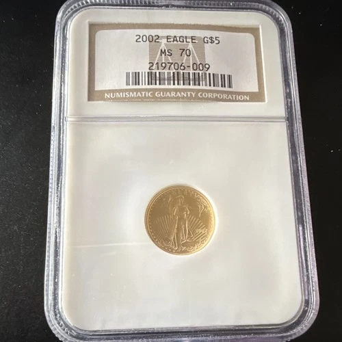U.S. Mint American Eagle 2002 $5 1/10 oz Gold MS 70 NGC 219706-009 Coin