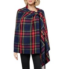 Long Wide Scottish Clan Tartan Plaid Cashmere Feel Shawl Wrap Navy Tartan