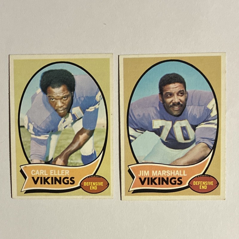 Topps 1970 NFL Minnesota Vikings 2-Card Lot Carl Eller #175 Jim Marshall #213