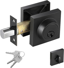 Square Single Cylinder Modern Deadbolt Lock with Keys, Matte Black Deadbolt for