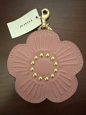 Coach Tea Rose Pouch Bag Charm Wallet Gold/Peony Pink Smooth