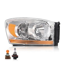 RH Pass Headlight w/Bulbs Light Bar Dodge Ram 06-08 1500 06-09 2500/3500 Chrome