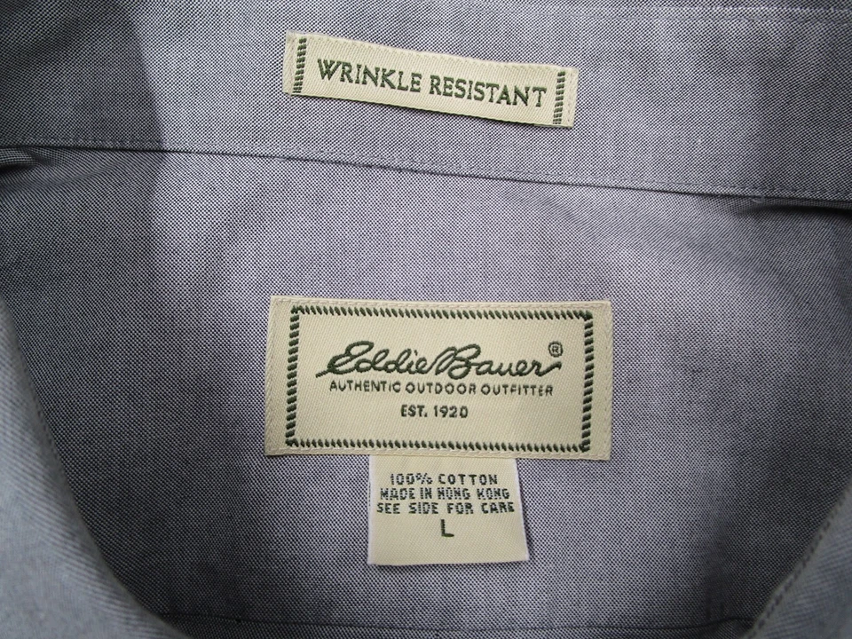 Camisa de Vestir Eddie Bauer Para Hombre Grande Gris Abotonada De Colección Y2K Hecha en Hong Kong Foto 3 de 4