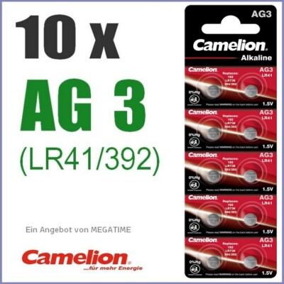   10x Batterien Knopfzellen AG3, LR736/LR41/384/392/SR41W/AG 3 | Camelion | NEU