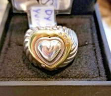 Rare David Yurman Diamond Heart Ring Two Tone Gold and Silver NICE!