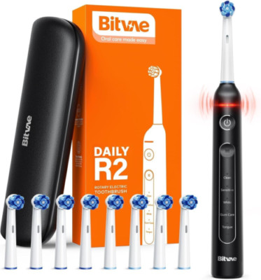 Bitvae R2 Rotating Electric Toothbrush for Adults with 8 Brush Heads, Black 