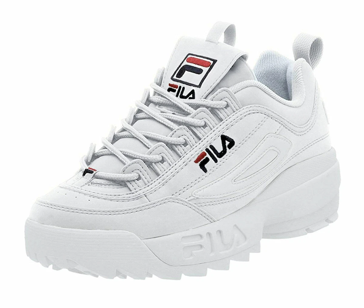 FILA Disruptor II White, Peacoat Blue, Red Mens Trainers Sneakers Shoes