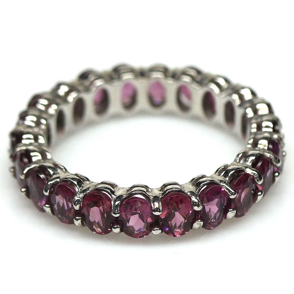 Anillo Joyería Piedras Preciosas Rosa Purpúreo Rodolita Granate Plata 925 Talla 7.5 Foto 3 de 4