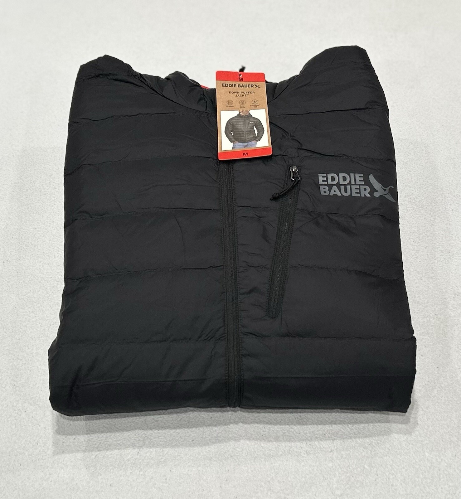 Eddie Bauer Men’s Black Down Puffer Jacket in Medium Size for Warmth and Style