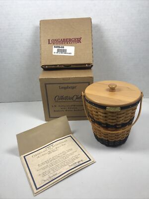 NIB Longaberger 2001 J W Collection Miniature Bankers Waste Basket Combo w Lid 