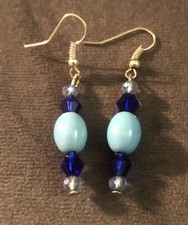 Handmade Blue Mix Glass Bead Dangle Style Earrings