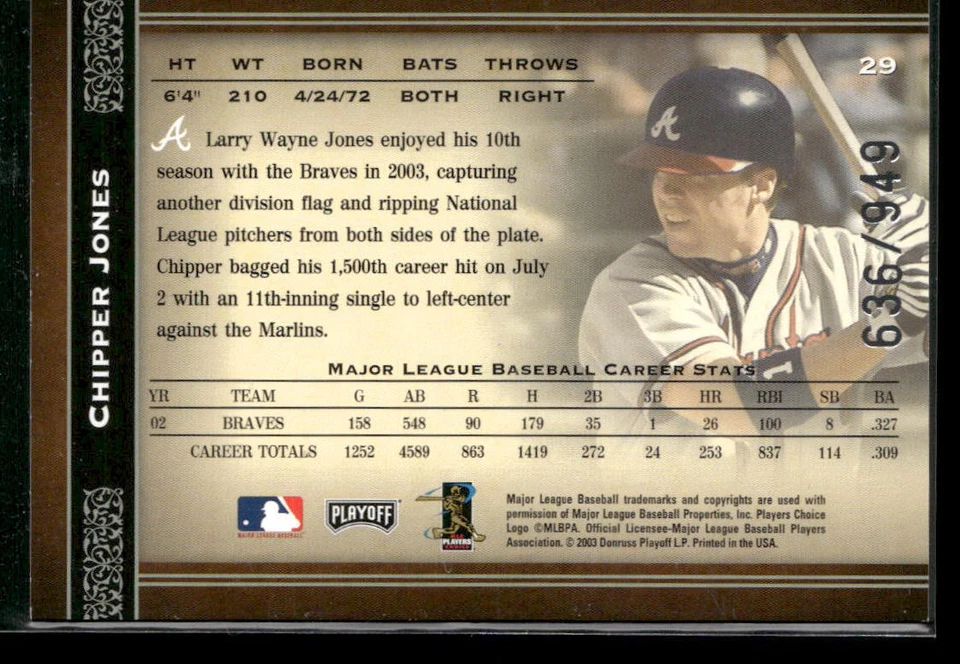 2004 Playoff Prime Cuts #29 Chipper Jones #/949 - Image 2 of 2