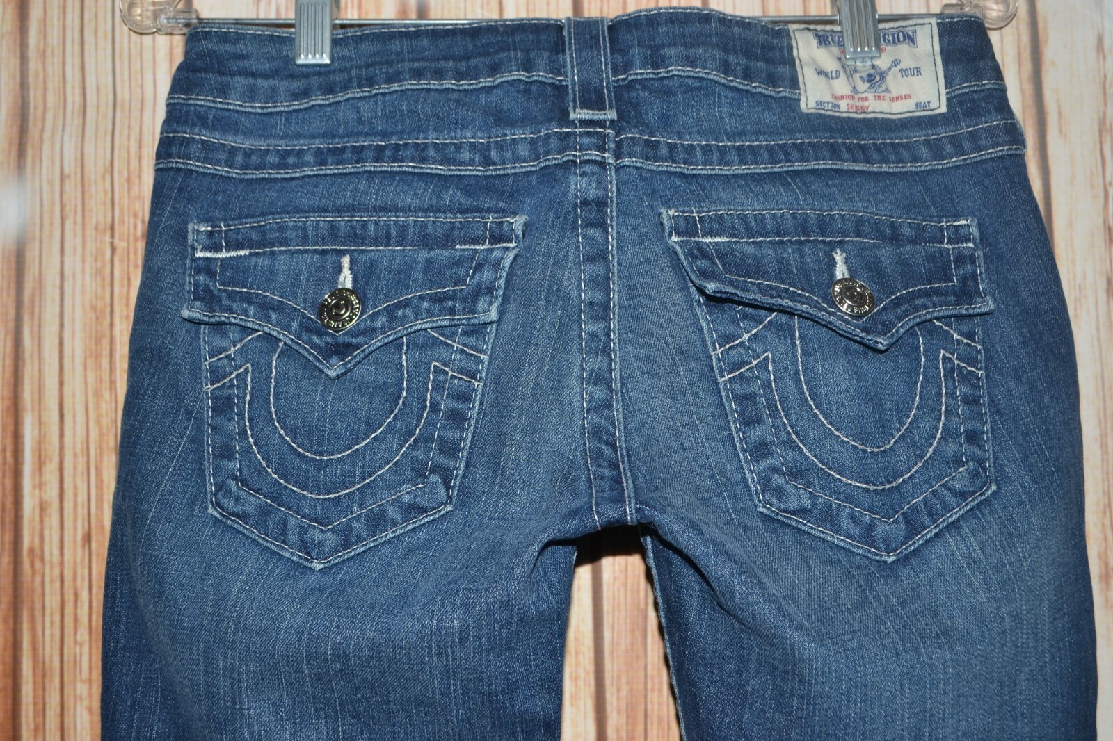 True Religion Women's Skinny Pocket Flaps Blue Denim Jeans Sz 28x32 thumbnail 7