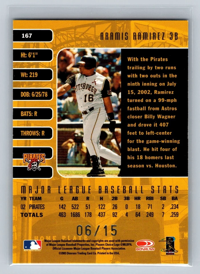 2003 Donruss 工作室 - Aramis Ramirez - 私人签名 - 签名 - 06/15 - #167 — 第 2/2 张图片
