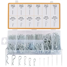 300pc Split Cotter Pin and Hair Pin Set Zinc Plated 45# Steel Cotter & Hitch Pin