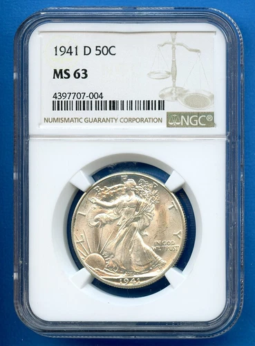 1941 D NGC MS63 Walking Liberty Silver Half Dollar 50c US Mint Coin Blast White