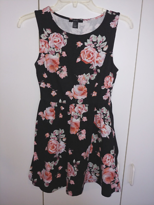 FOREVER 21 GIRL'S SLEEVELESS BLACK/FLORAL KNIT DRESS-S-COTTON/SPANDEX-CUTE  | eBay
