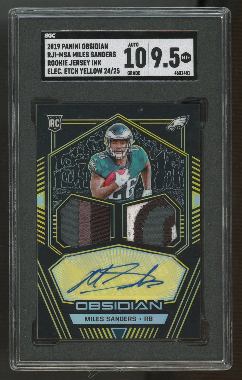 Miles Sanders Panini Obsidian Rookie Jersey Ink #MSA Electric Etch Yellow