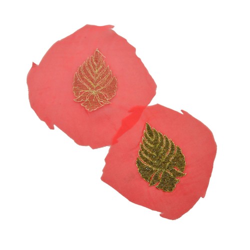 VERY OLD ANTIQUE Vintage 5Pcs Rare Appliques Red Georgette Hand Embroidered Zari - Picture 5 of 5