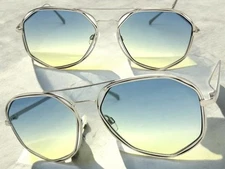 Oversized Classic Vintage Retro Style SUNGLASSES Large Silver Frame Green Lens